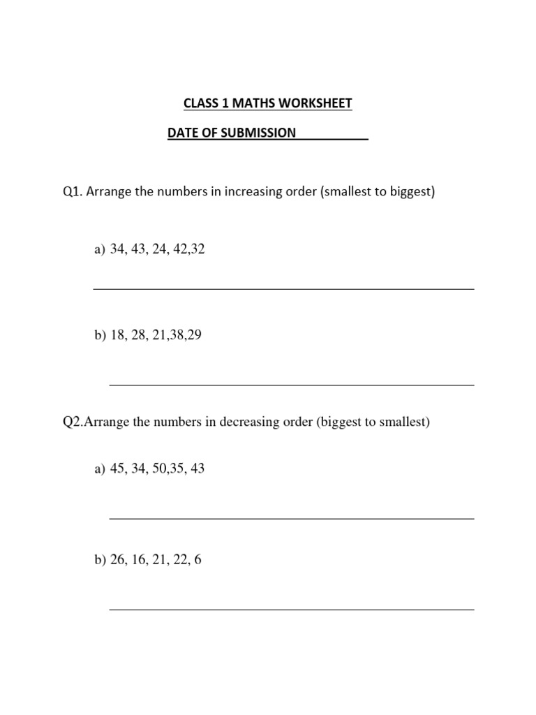 CBSE Class 1 Maths Practice Worksheets (80) - Ascending | PDF