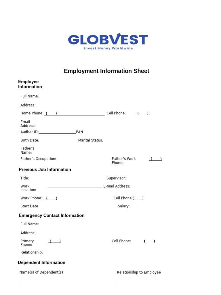 Employee Information Sheet Template | PDF