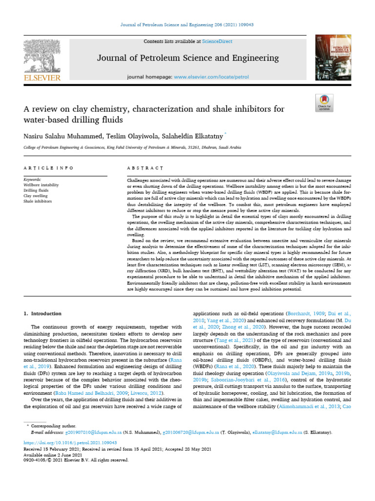 Clay Inhibitors in Water-Based Drilling | PDF | Clay | Minerals