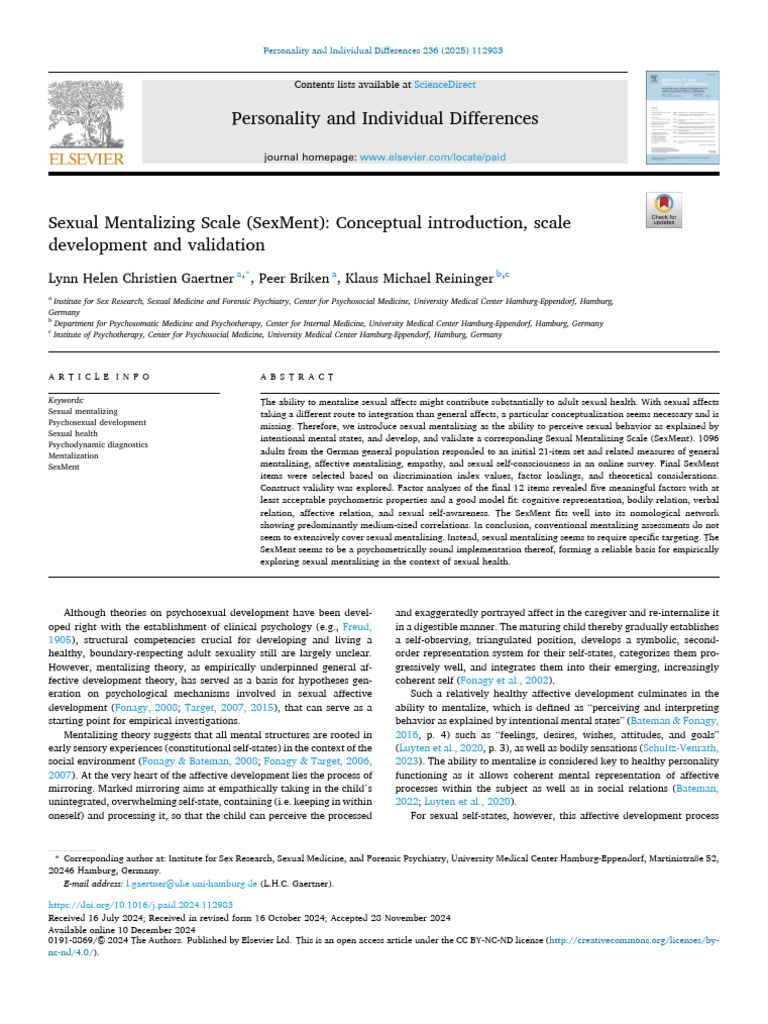 Development of the Sexual Mentalizing Scale | PDF | Experience | Affect ...