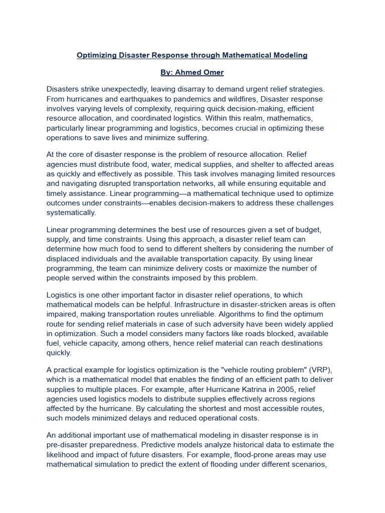 Mathematical Models in Disaster Relief | PDF | Mathematical ...
