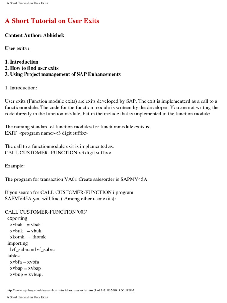 User Exits in SAP: A Quick Guide | PDF | Modular Programming | Software