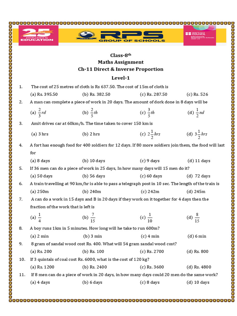 Class 8 Maths: Direct & Inverse Proportion | PDF | Area | Volume