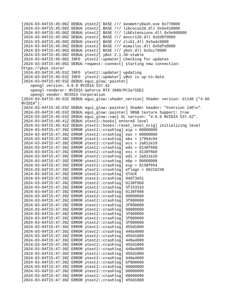 Geometry Dash yBot Debug Log | PDF | Ibm Pc Compatibles | 3 D Computer ...