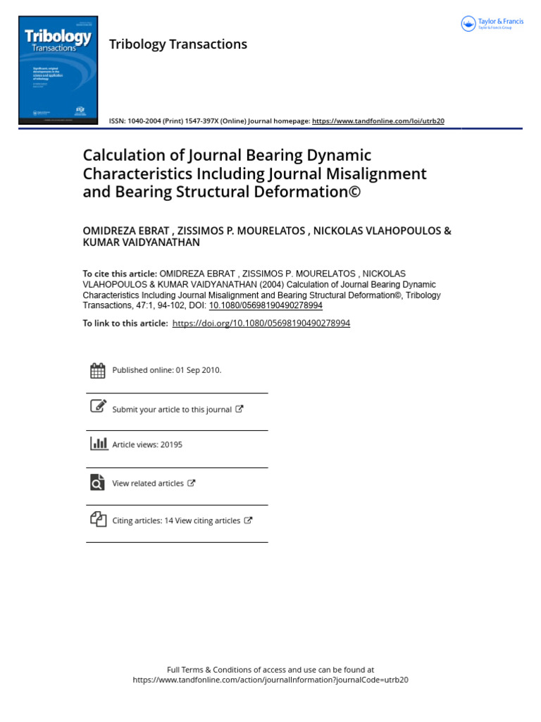 Journal Bearing Dynamics Analysis | PDF | Fluid Dynamics | Bearing ...