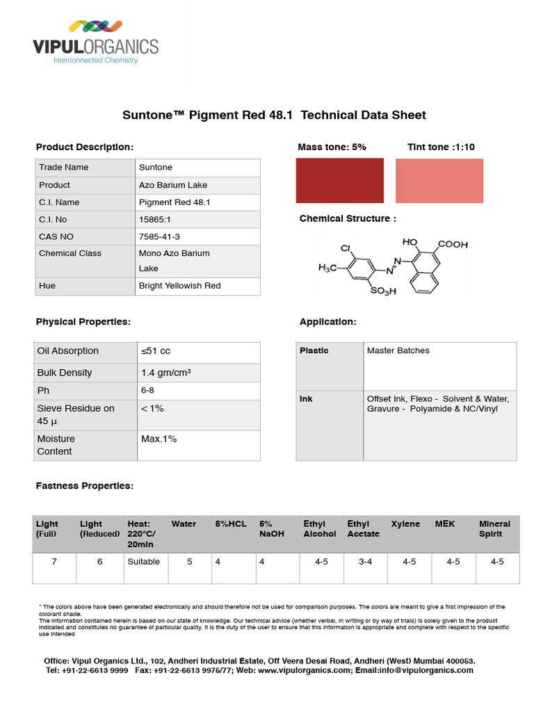 Suntone Pigment Red 48.1 Data Sheet | PDF | Pigment | Graphic Design
