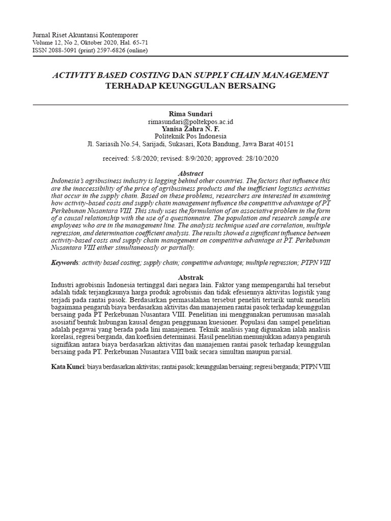 Skripsi Reference - Activity Based Costing Dan Supply Chain Management ...