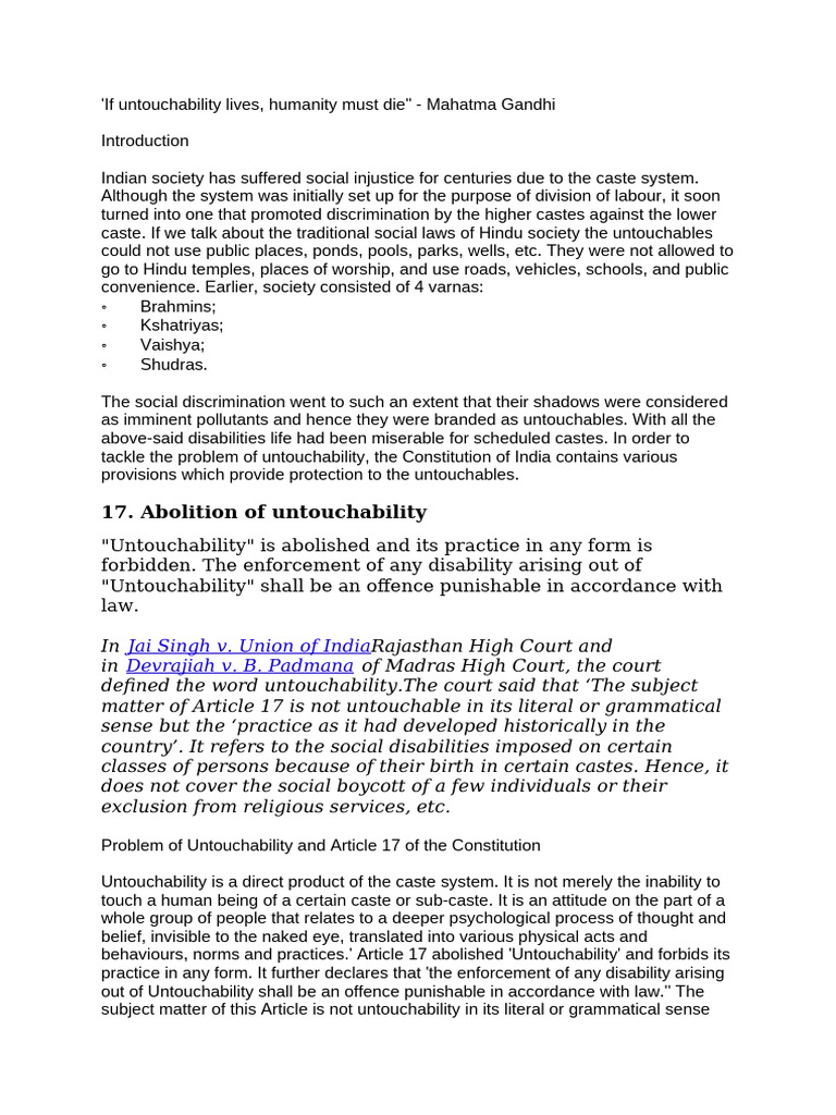 Untouchability: Historical Context & Laws | PDF | Dalit | Caste