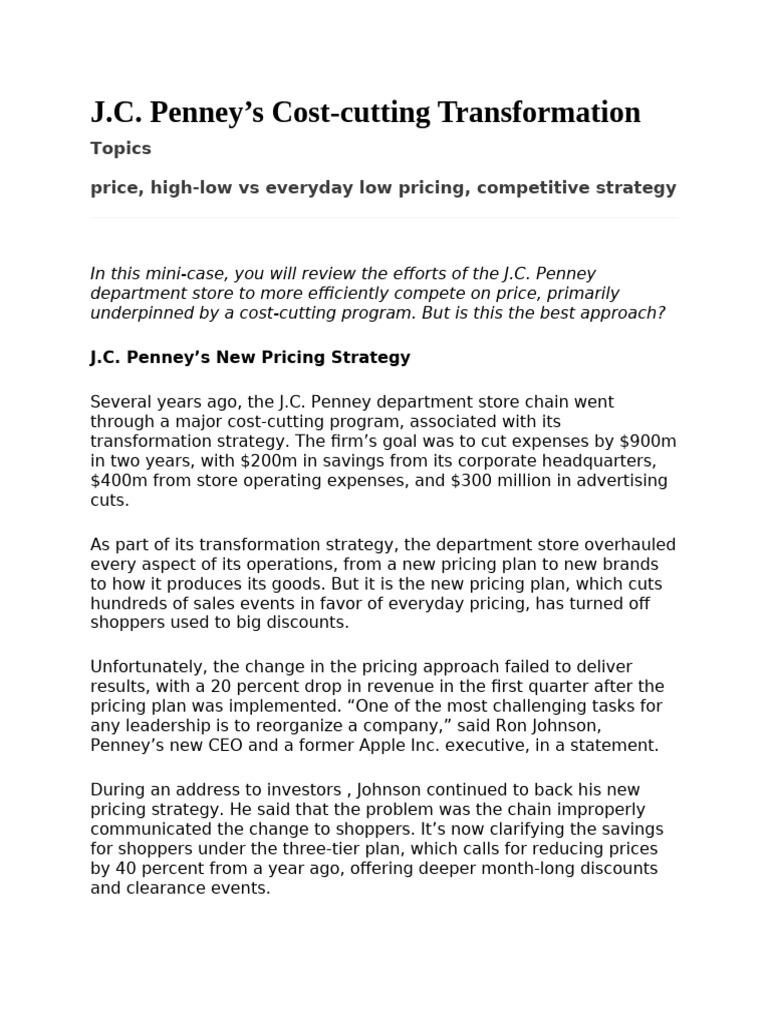 J.C. Penney's Pricing Strategy Analysis | PDF | Pricing | Market ...
