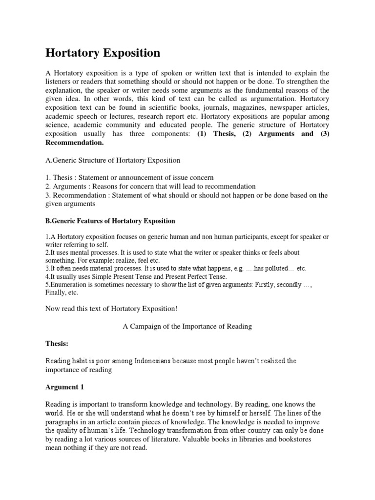 Hortatory Exposition Argument Reason