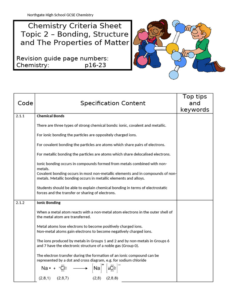 Topic 2 - Bonding, Structure and The Properties of Matter - Triple ...