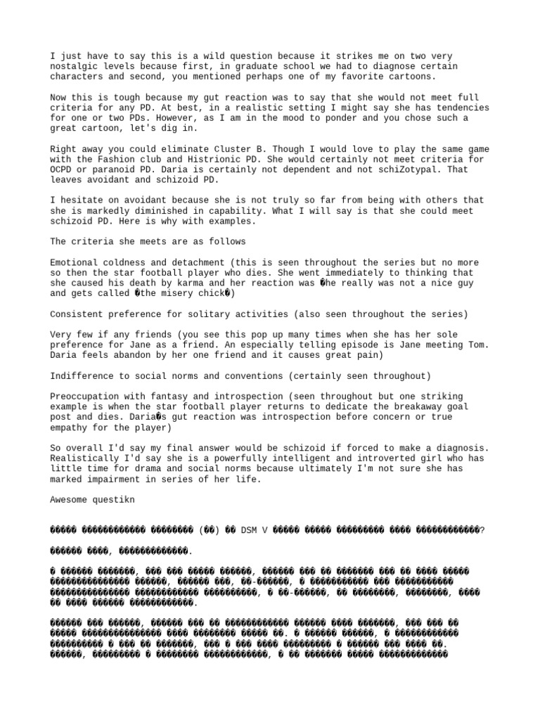 Daria Personality Disorder | PDF