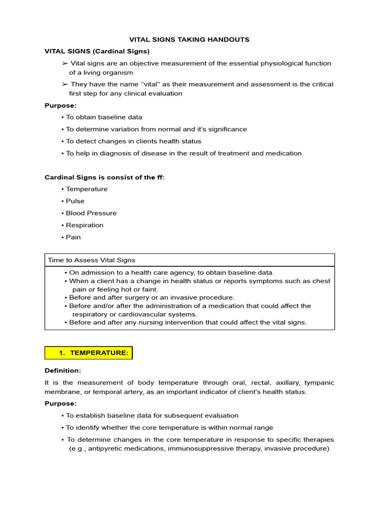 Vital Signs Assessment Guide | PDF | Hypertension | Breathing