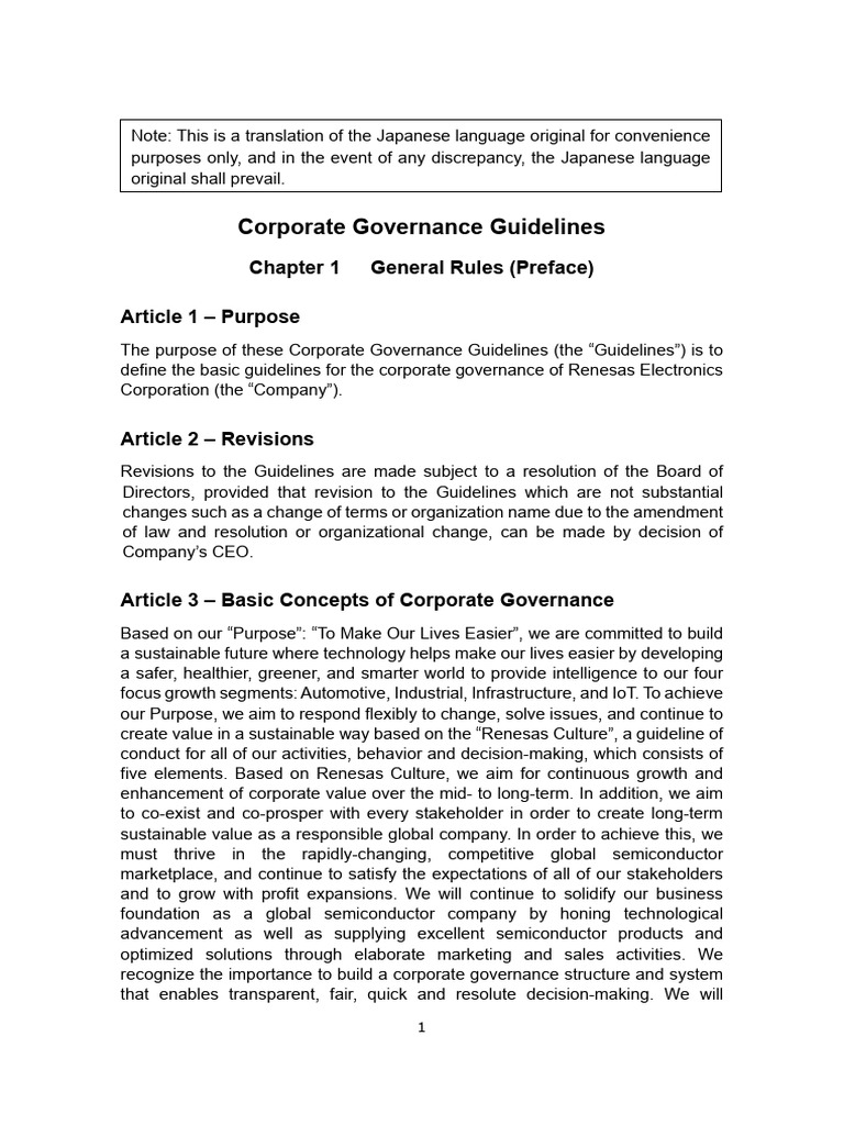 Renesas Corporate Governance Guidelines | PDF | Audit | Board Of Directors