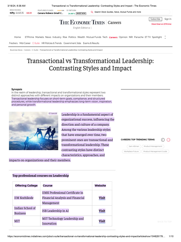 Transactional Vs Transformational Leadership - Contrasting Styles and ...