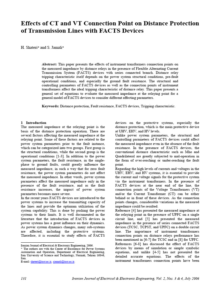 Effects of CT and VT Connection Point On Distance | PDF | Electrical ...