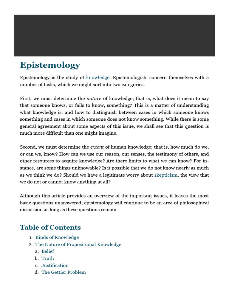 Epistemology - Internet Encyclopedia of Philosophy | PDF | Knowledge ...