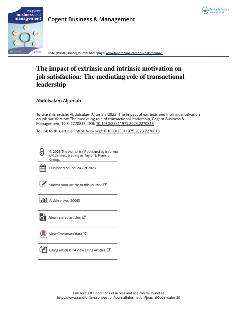 The Impact of Extrinsic and Intrinsic Motivation On Job Satisfaction ...
