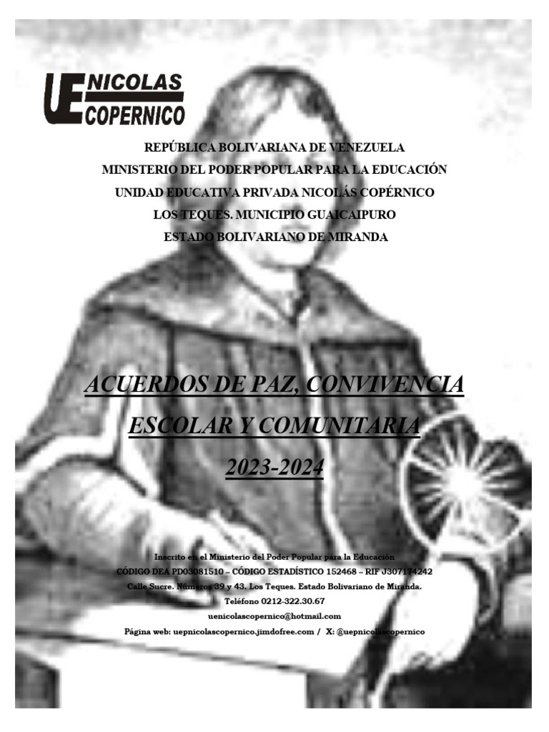 Acuerdos de Paz, Convivencia Escolar y Comunitario 2023 2024 | PDF ...