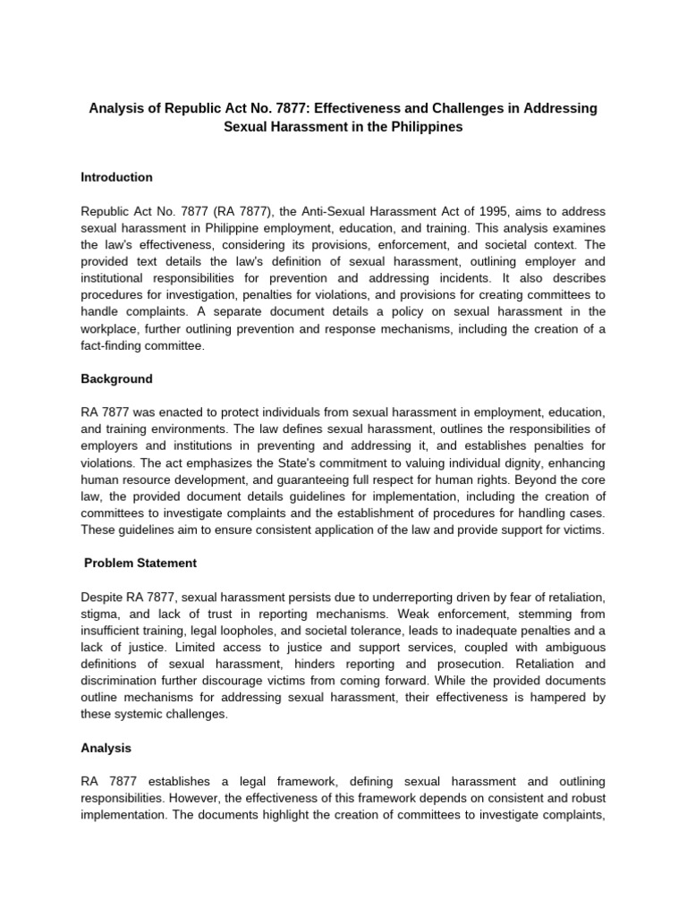 Ra 7877 | PDF | Sexual Harassment | Social Policy