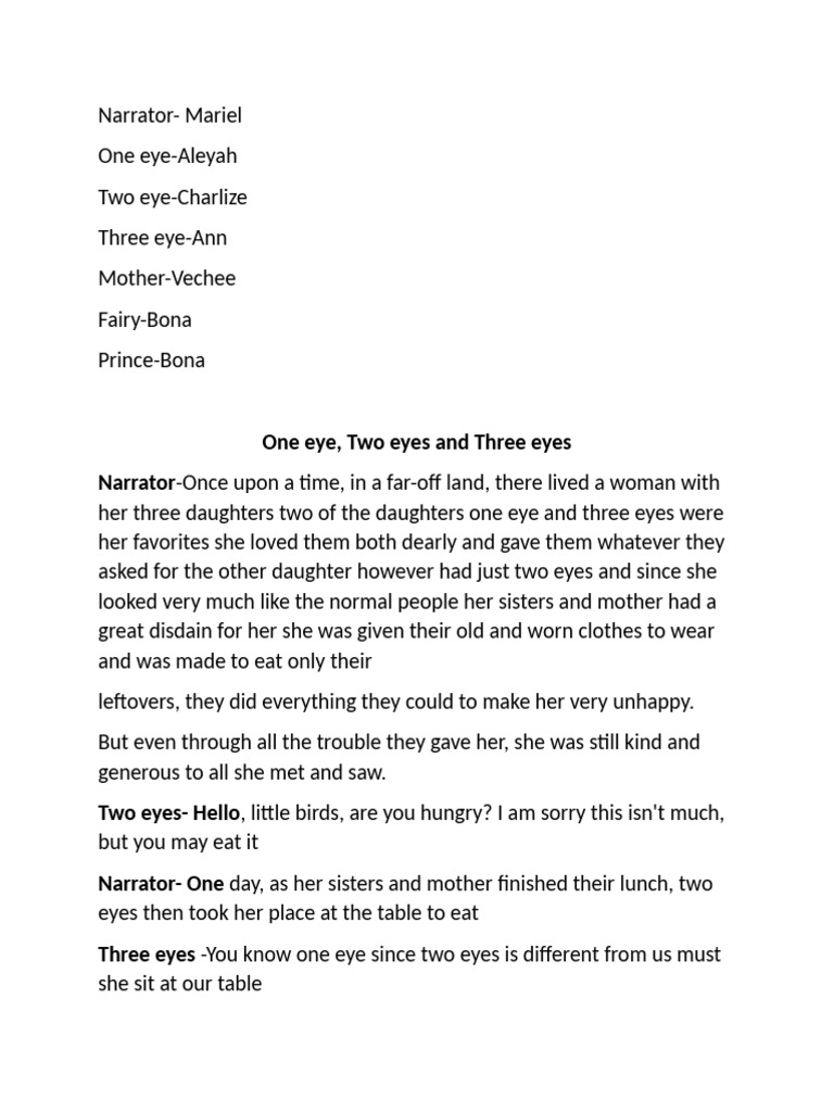 The Tale of One Eye, Two Eyes, Three Eyes | PDF | Folklore | European ...