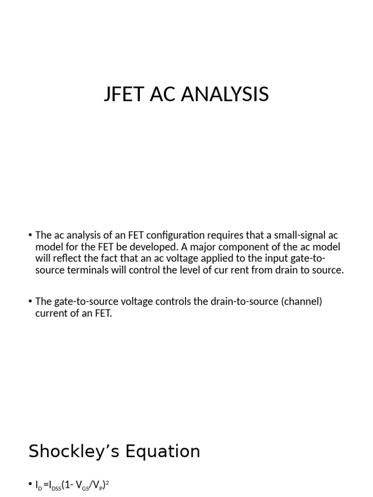 JFET AC Analysis Overview | PDF | Field Effect Transistor | Electrical ...