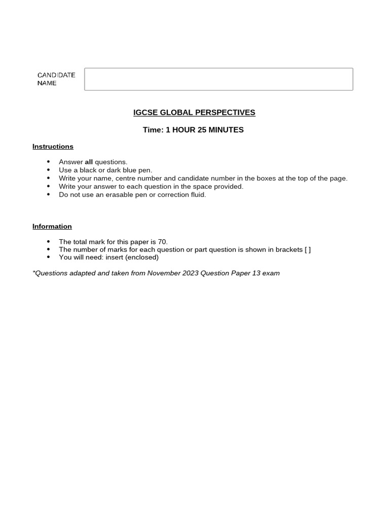 IGCSE Global Perspectives Exam Guide | PDF