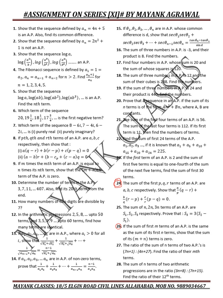 Assignment On Series XI A | PDF | Mathematical Objects | Mathematical ...