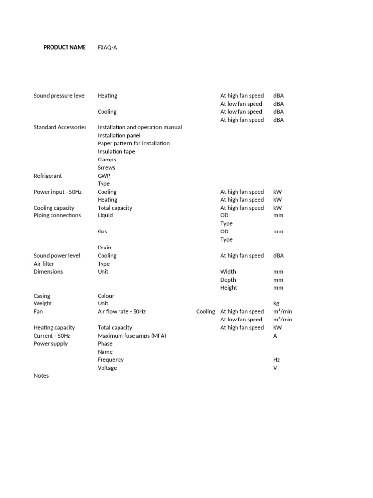 FXAQ Series HVAC Specifications | PDF | Fuse (Electrical) | Microphone
