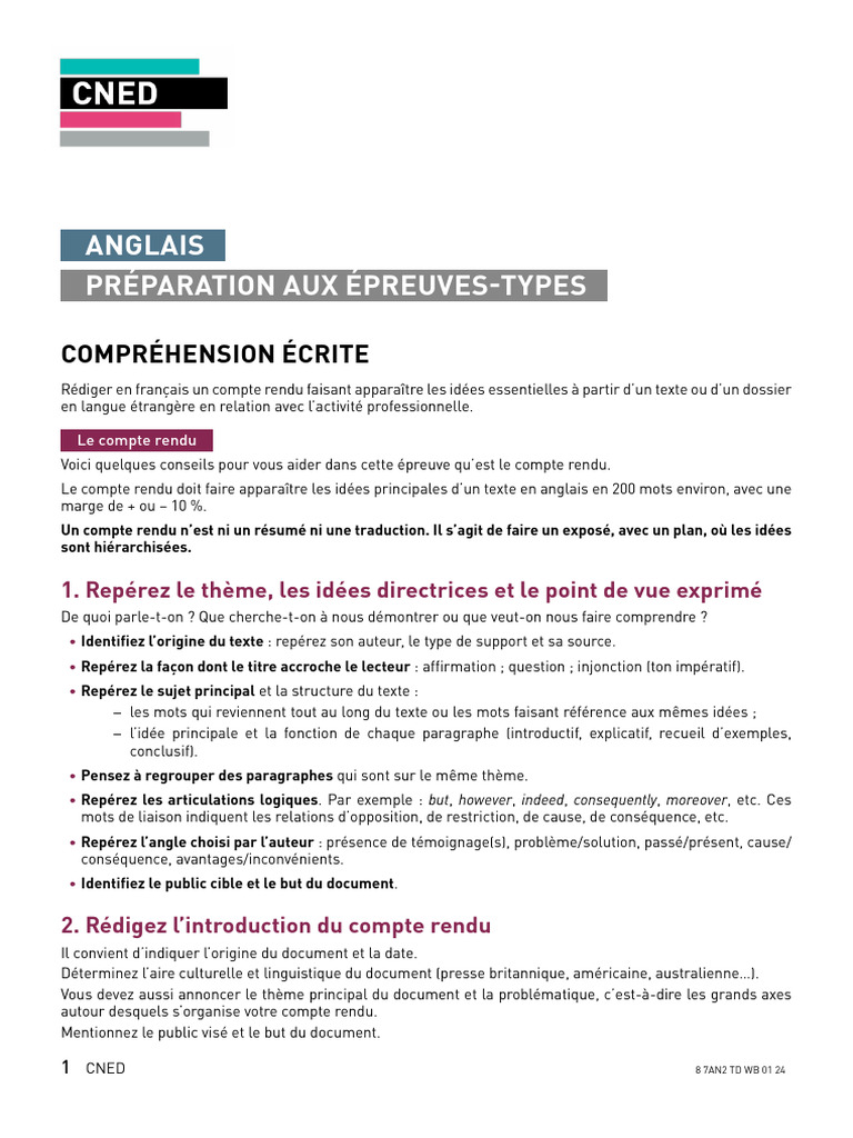 Compte Rendu : Guide de Rédaction en Anglais | PDF | Langue française ...