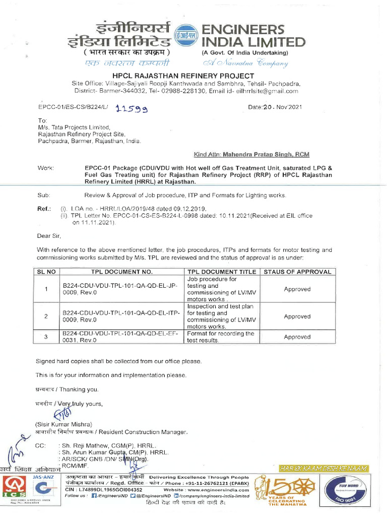 ITP & Job Procedure for LV-MV Motor System | PDF