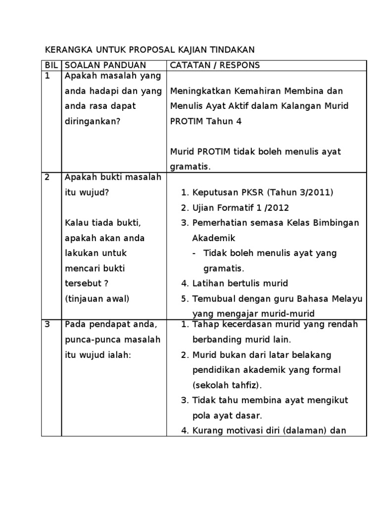 Kerangka Untuk Proposal Kajian Tindakan Pdf