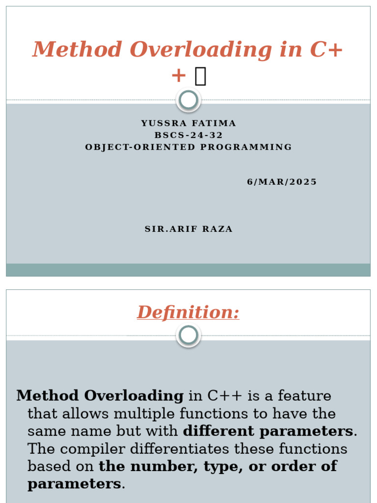 Method Overloading in C++ ? (Yussra) | PDF