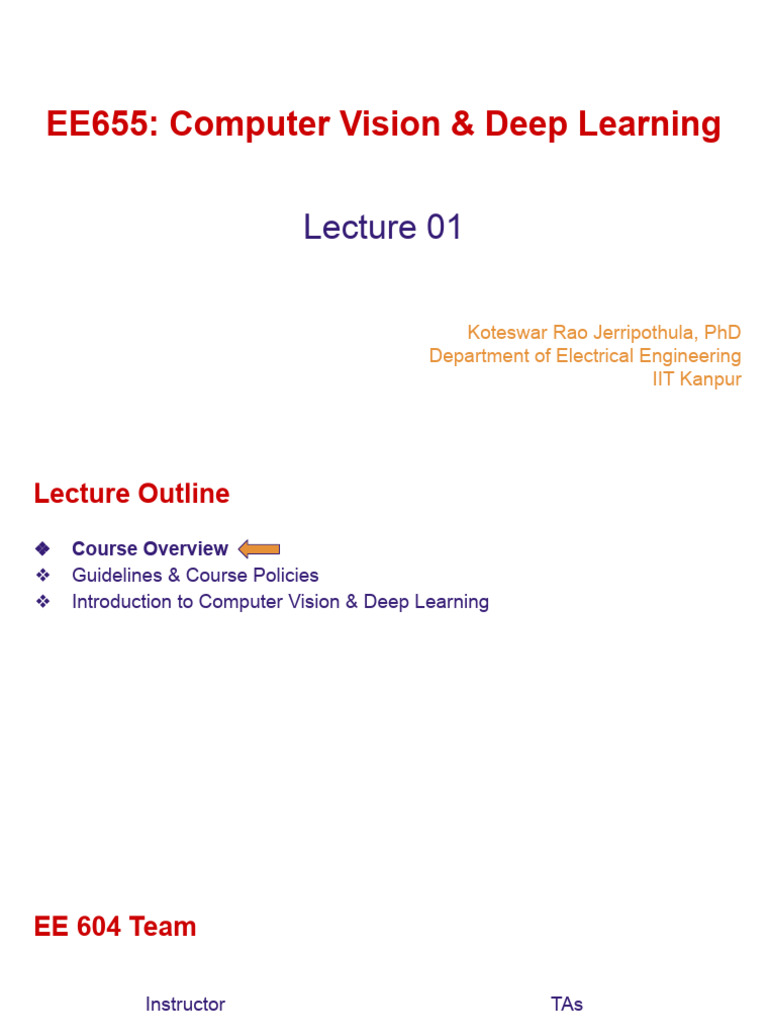 EE655: Intro to Computer Vision & DL | PDF | Computer Vision | Deep ...