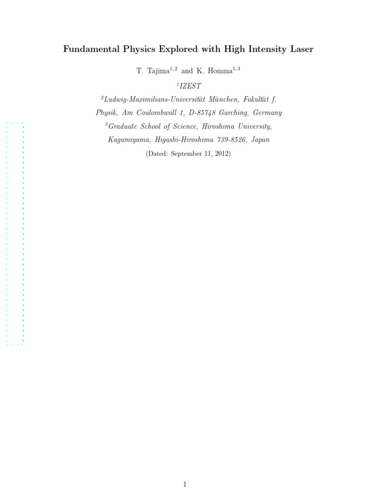 High Intensity Lasers in Fundamental Physics | PDF | Photon | Electron