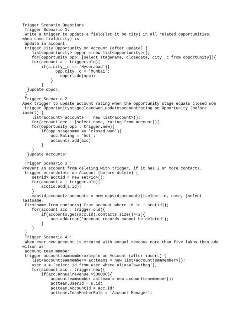Salesforce Apex Trigger Scenarios Guide | PDF | Software | Computing