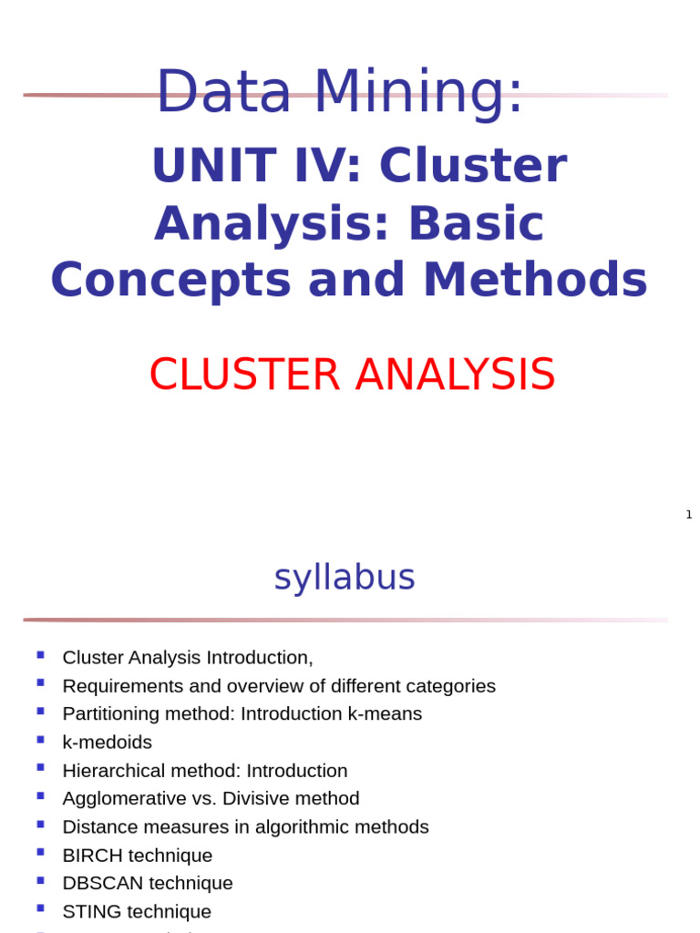 Cluster Analysis Methods and Techniques | PDF | Cluster Analysis | Data ...