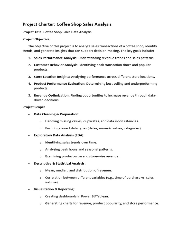 Project Charter Coffee Shop | PDF | Data Analysis | Business