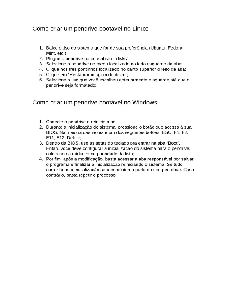 Criando Pendrive Bootável no Linux | PDF