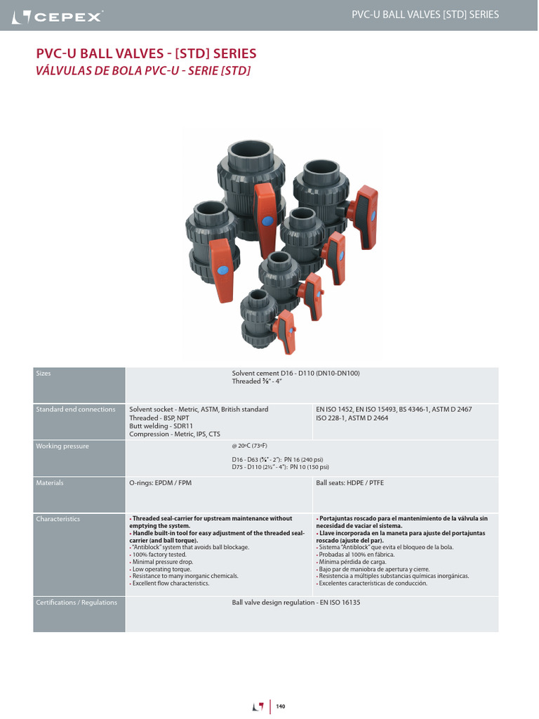 Cepex Ball Valves STD | PDF | Dinámica de fluidos | Gases