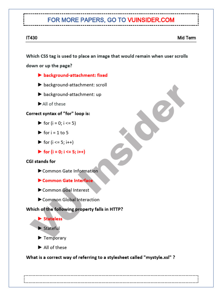 IT430 Mid Term Exam Review | PDF | Internet Protocols | Computer Networking