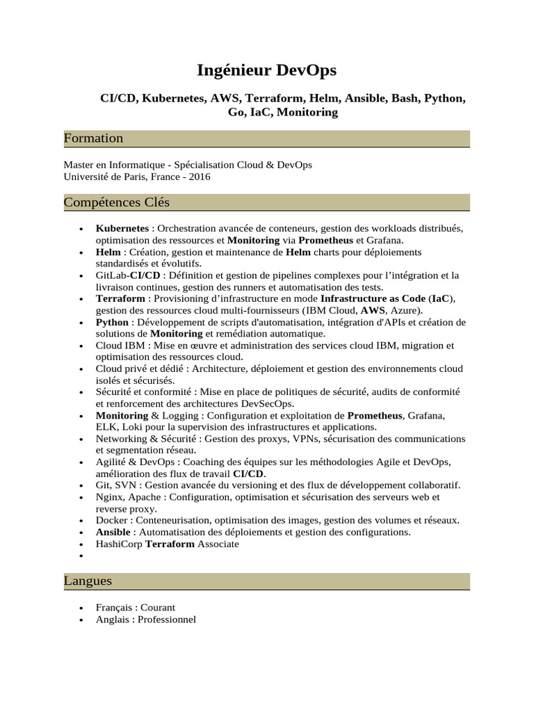 Ingénieur DevOps : Expertise CI/CD & Cloud | PDF | Cloud computing ...