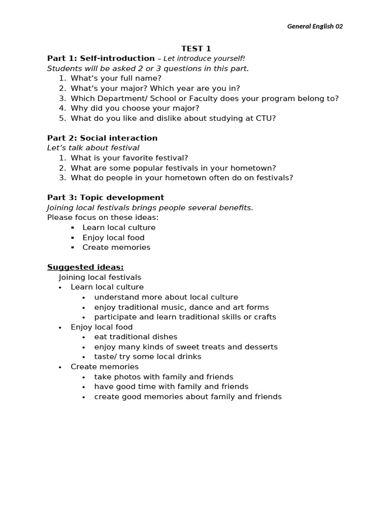 Speaking Test Avcb2 | PDF | English Language | Human Communication