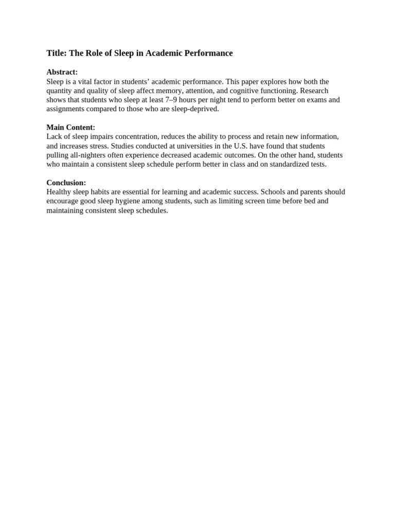 The Role of Sleep in Academic Performance | PDF