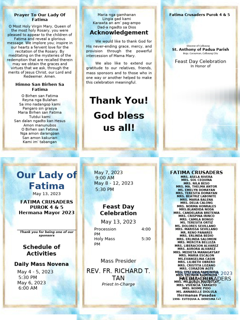 Our Lady of Fatima Feast Day 2023 | PDF | Our Lady Of Fátima | Mary ...