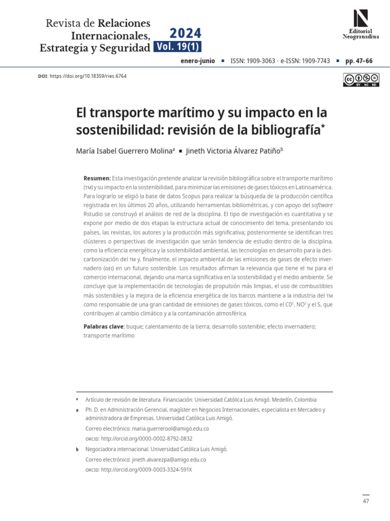 El Transporte Marítimo y Su Impacto en La Sostenibilidad: Revisión de ...