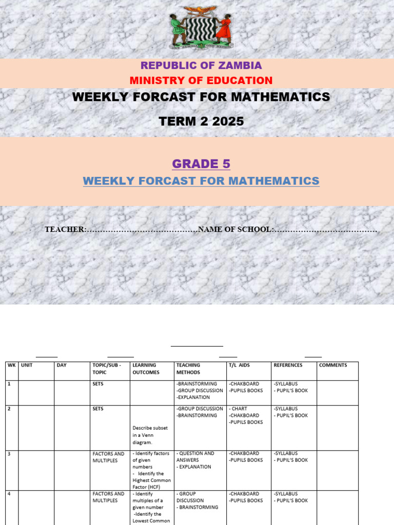 Grade 5 Mathematics Weekly Forecast 2025 | PDF | Decimal | Mathematical ...