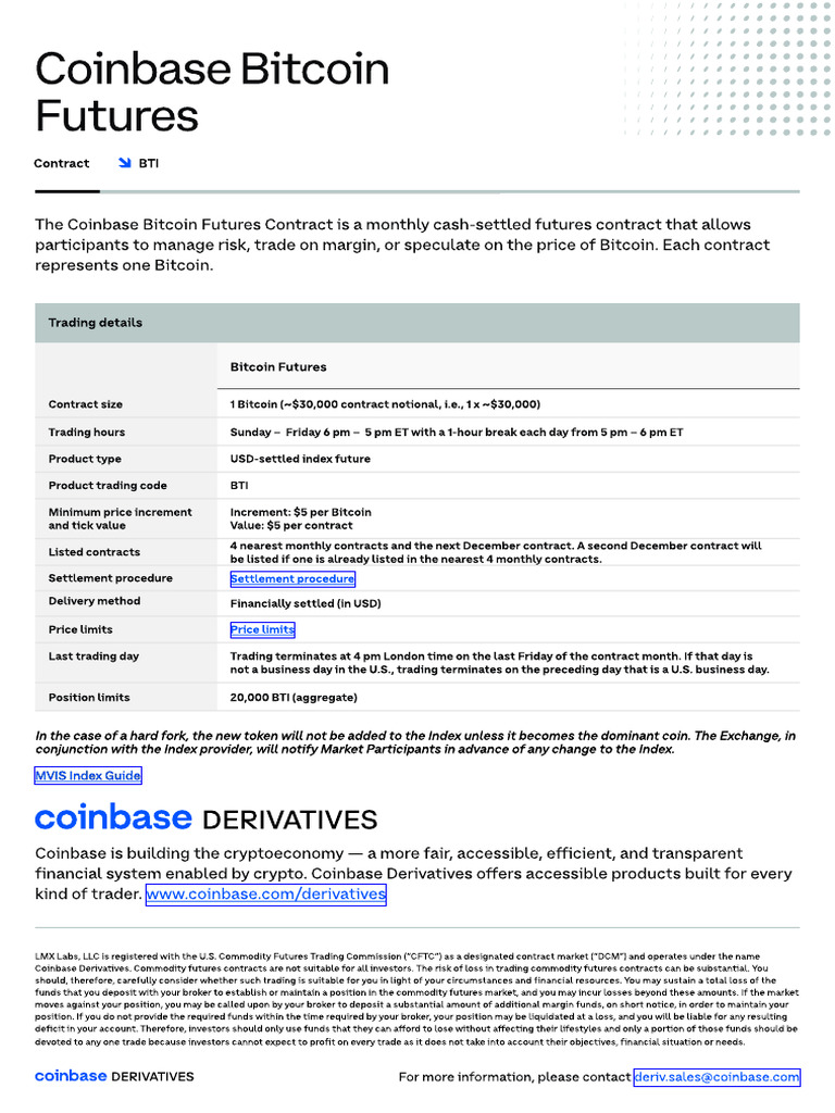 Bitcoin Futures Contract Specs | PDF | Futures Contract | Derivative  (Finance)