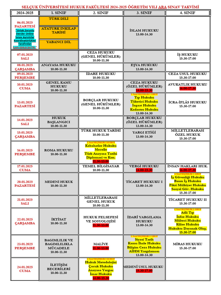Vize Sınav Programı 2024 - 2025 - 638696183716450190 | PDF