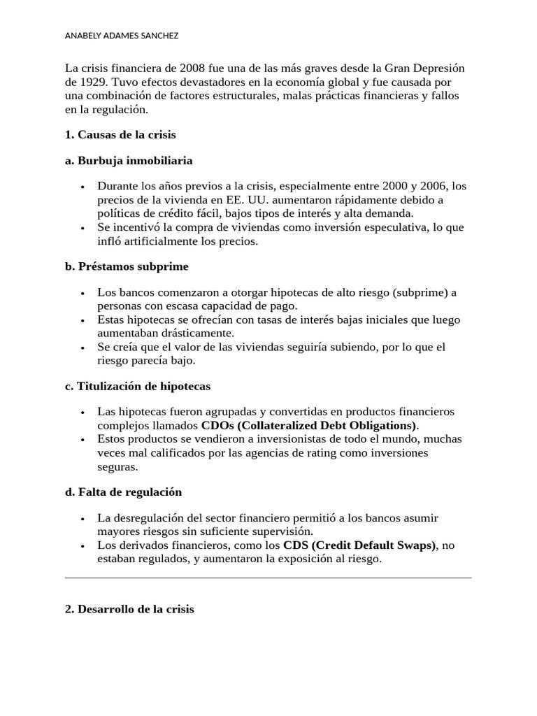 La Crisis Financiera de 2008 | PDF | los hermanos Lehman | Quiebra de ...